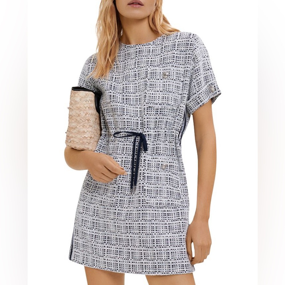 NWT MAJE Retrola Tweed Drawstring Waistband Dress! Sz 38 (M)